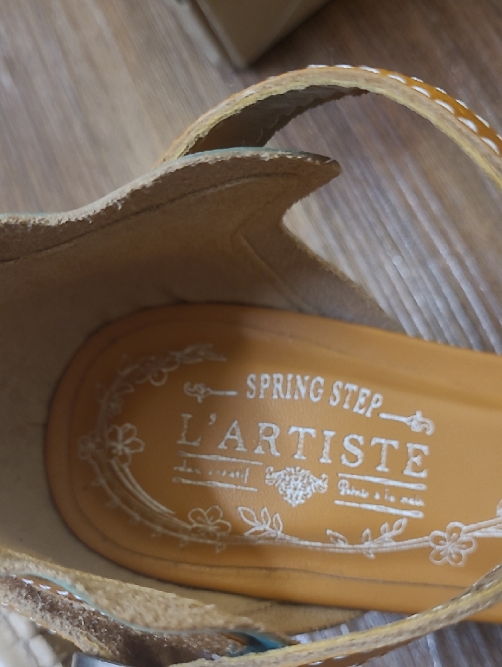 L'ATISTE Tan Leather Ankle-Strap Heels with Pink and Teal Floral Accents - Picture 2 of 14